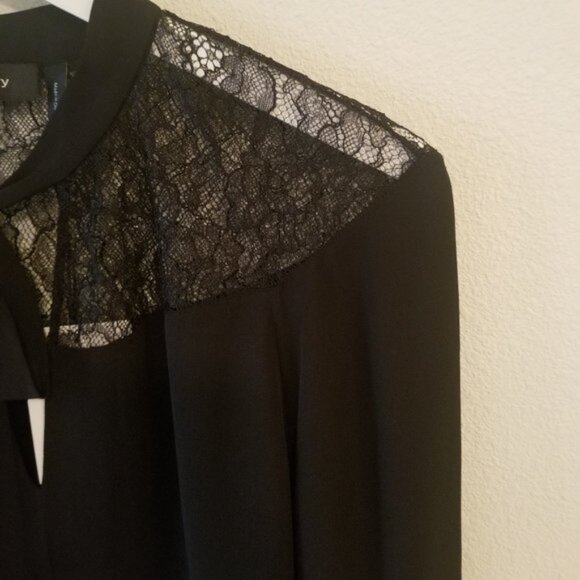 NWT Theory Long Sleeve Lace Yoke Silk Blouse - Picture 3 of 7